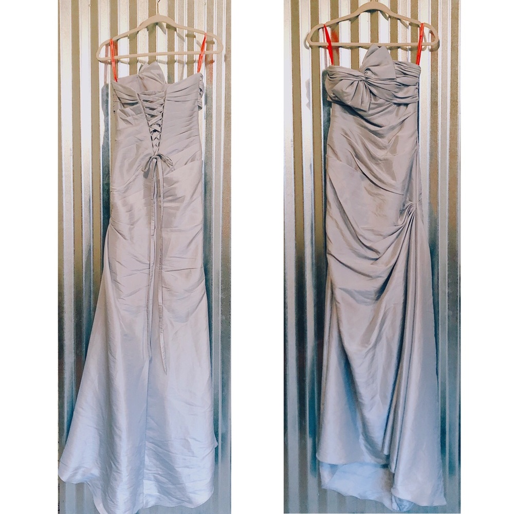 Cinched Front Bow - Silver Ball Gown